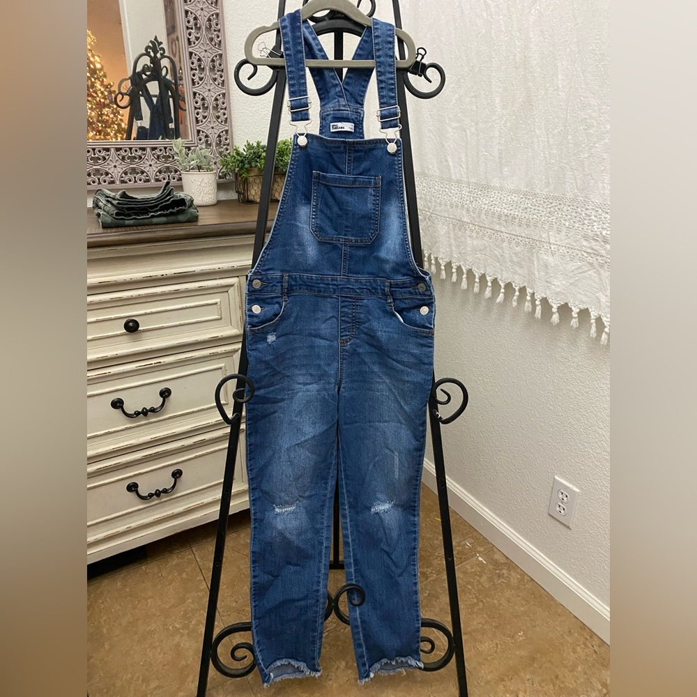 Girls Epic Threads Kids Denim Overalls with White Straps